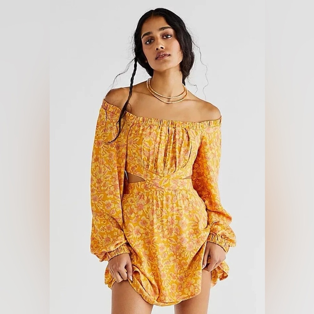Free People Floral Off-Shoulder‎ Yellow Dress